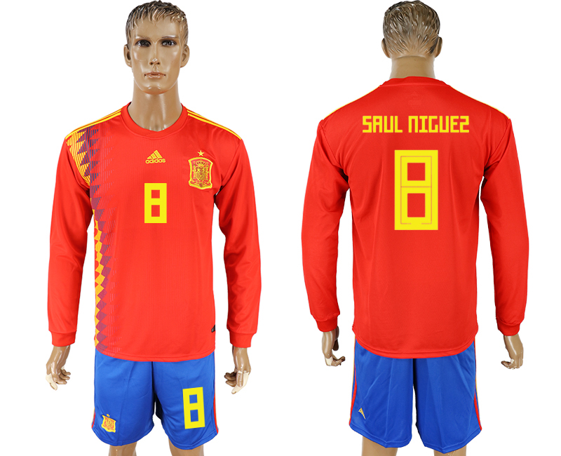 Maillot de foot SPAIN LONG SLEEVE SUIT #8 SAUL NIGUEZ  2018 FIFA